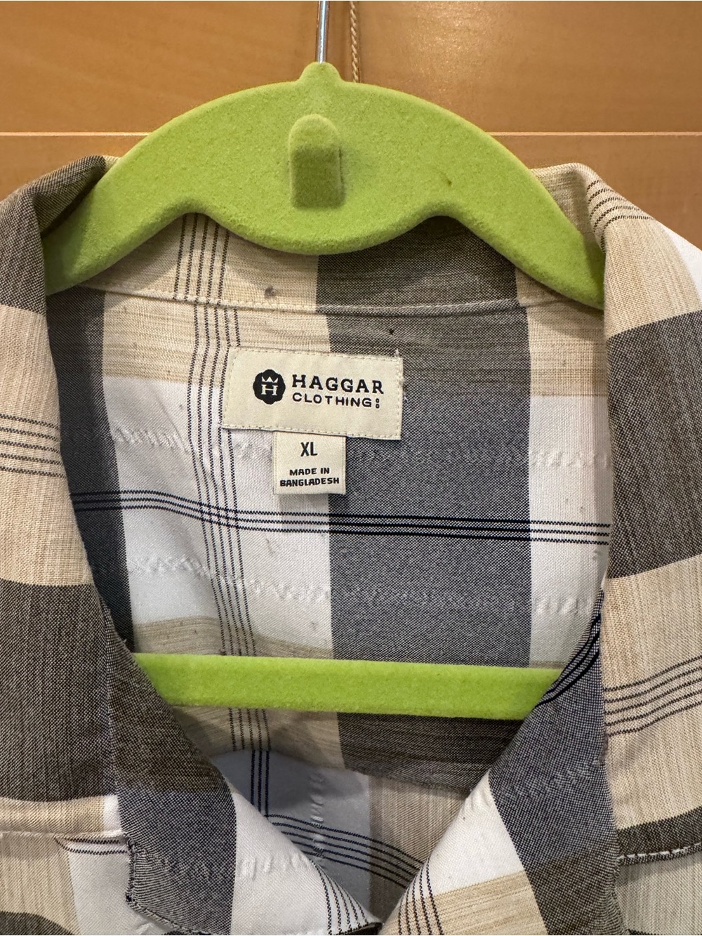 Haggar Plaid Button-Down Shirt in Beige, Gray & White